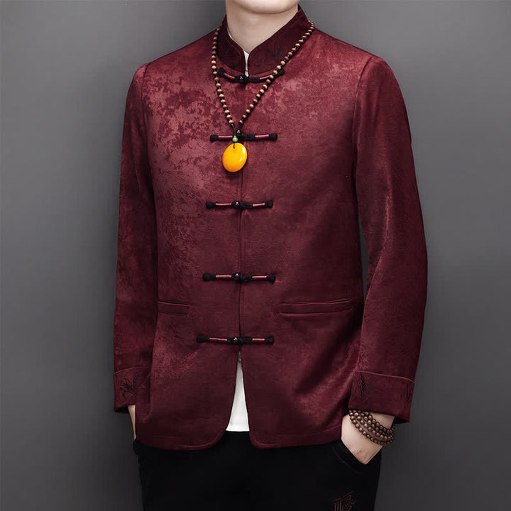 Buddha Stones Ensemble 2 pièces automne-hiver style Tang élégant, veste et pantalon à col mandarin et boutons brandebourg, style abstrait, avec poches. Idéal pour la méditation. - image 4