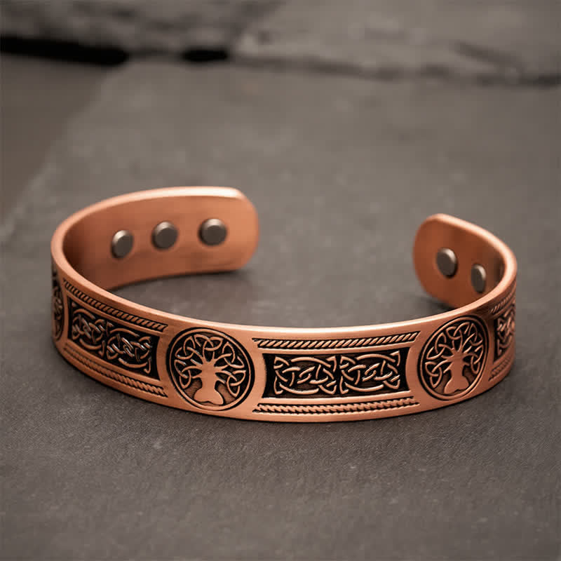 Buddha Stones Bracelet manchette ouvert vintage Arbre de Vie en cuivre rouge - Cuivre rouge (Diamètre intérieur : env. 58 mm) - image 0