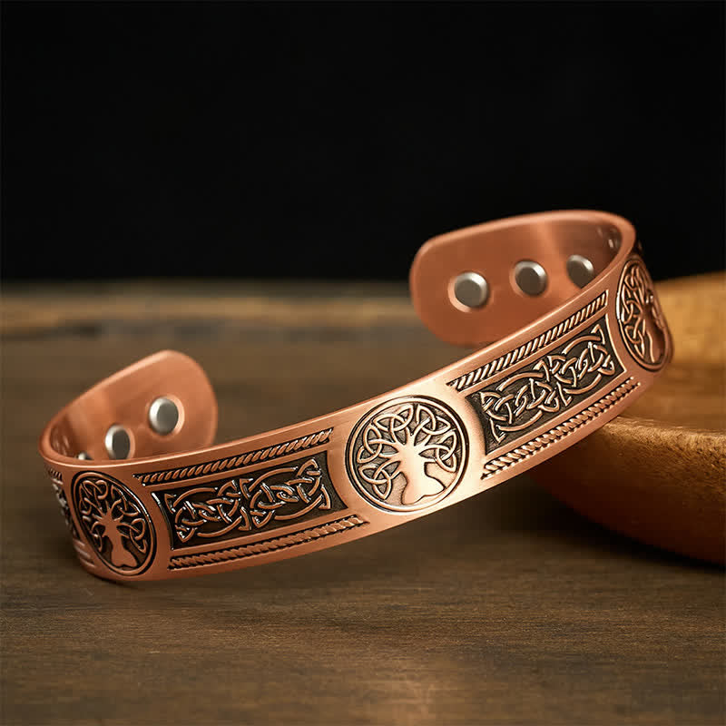Buddha Stones Bracelet manchette ouvert vintage Arbre de Vie en cuivre rouge - image 1