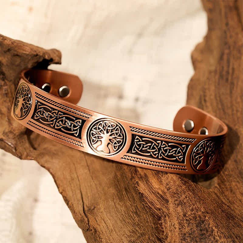 Buddha Stones Bracelet manchette ouvert vintage Arbre de Vie en cuivre rouge - image 2