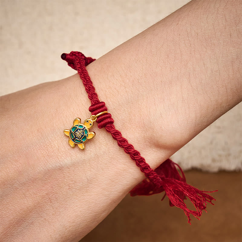 Buddha Stones Bracelet tibétain en cuivre plaqué or avec breloque tortue et cordon rouge - image 16