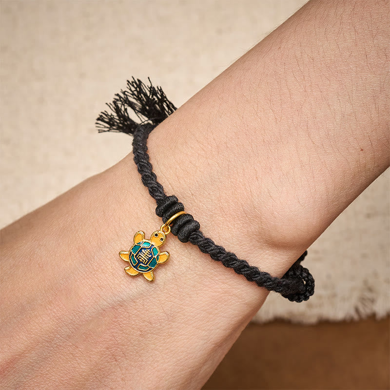 Buddha Stones Bracelet tibétain en cuivre plaqué or avec breloque tortue et cordon rouge - image 23