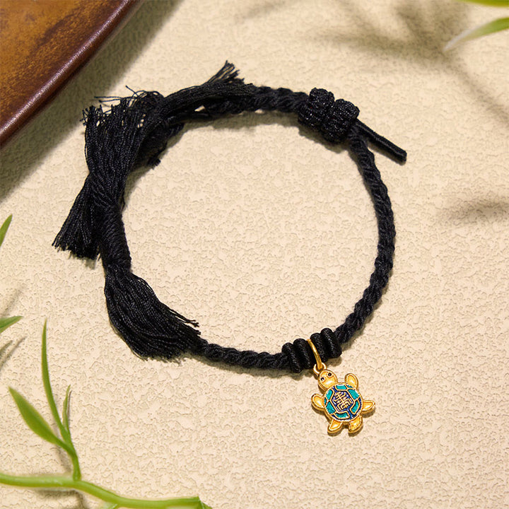 Buddha Stones Bracelet tibétain en cuivre plaqué or avec breloque tortue et cordon rouge - image 21
