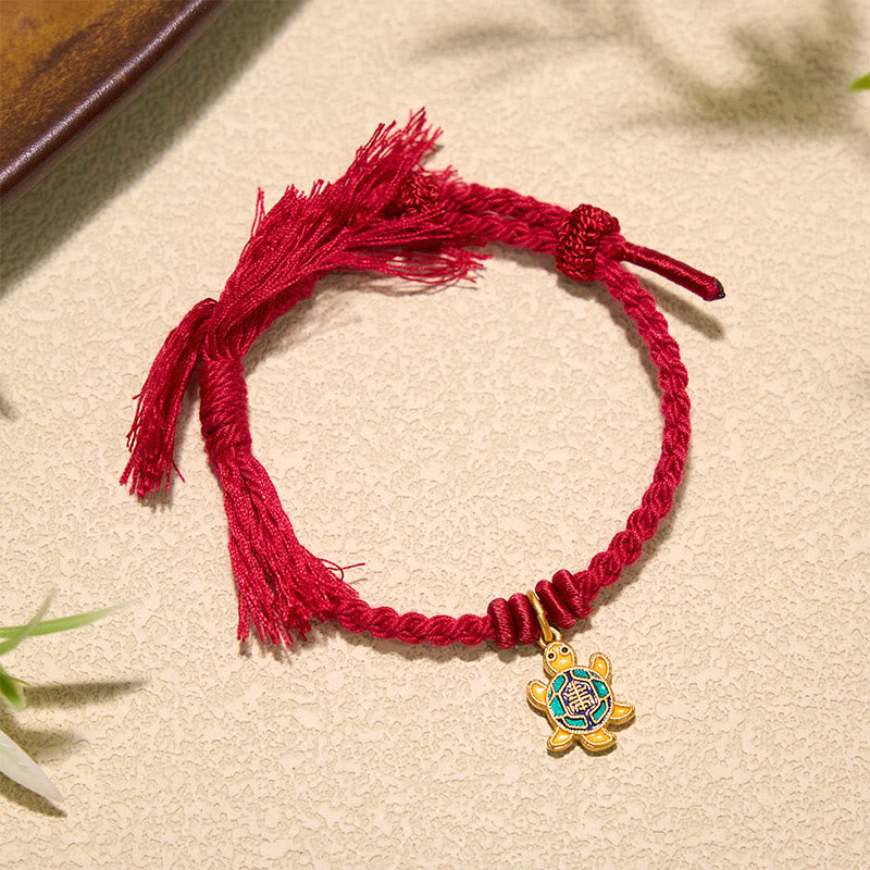 Buddha Stones Bracelet tibétain en cuivre plaqué or avec breloque tortue et cordon rouge - image 15