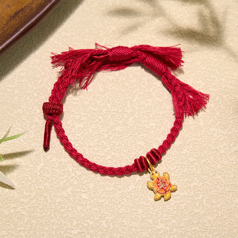 Buddha Stones Bracelet tibétain en cuivre plaqué or avec breloque tortue et cordon rouge - image 14