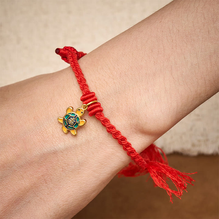 Buddha Stones Bracelet tibétain en cuivre plaqué or avec breloque tortue et cordon rouge - image 6