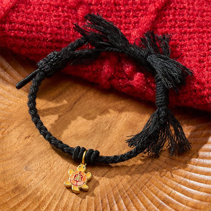 Buddha Stones Bracelet tibétain en cuivre plaqué or avec breloque tortue et cordon rouge - Noir (Tour de poignet : 14 à 17 cm) - image 17