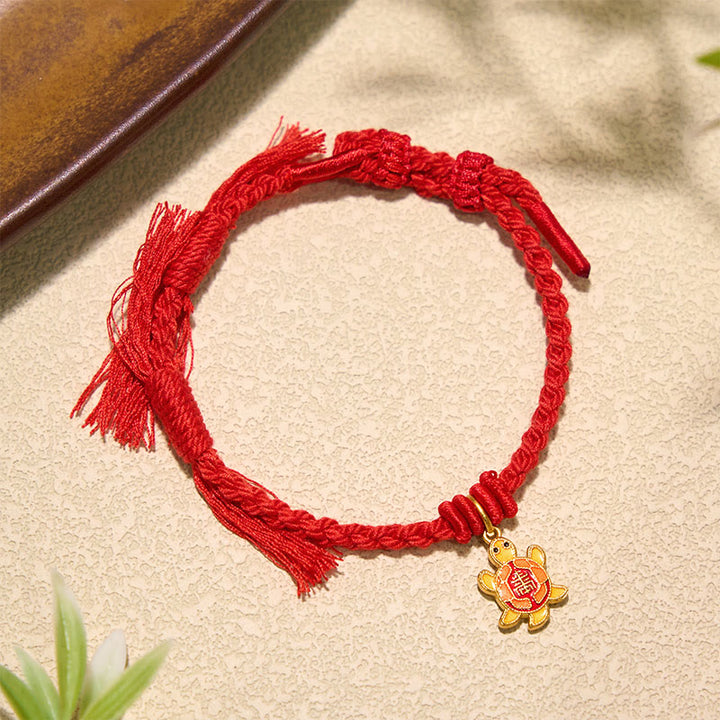 Buddha Stones Bracelet tibétain en cuivre plaqué or avec breloque tortue et cordon rouge - image 4