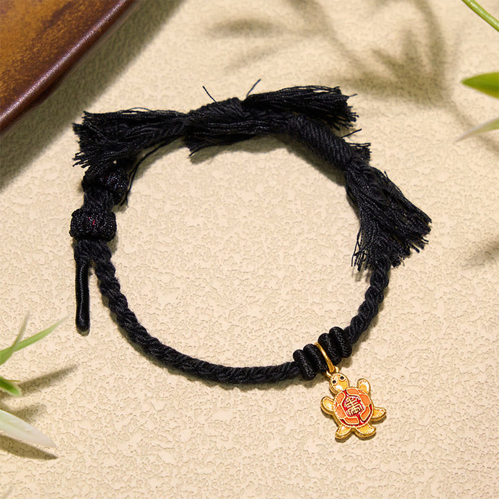 Buddha Stones Bracelet tibétain en cuivre plaqué or avec breloque tortue et cordon rouge - image 22