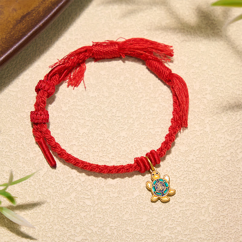 Buddha Stones Bracelet tibétain en cuivre plaqué or avec breloque tortue et cordon rouge - image 5