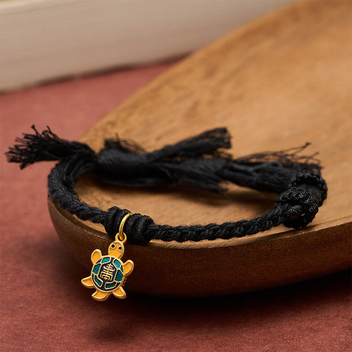 Buddha Stones Bracelet tibétain en cuivre plaqué or avec breloque tortue et cordon rouge - image 18