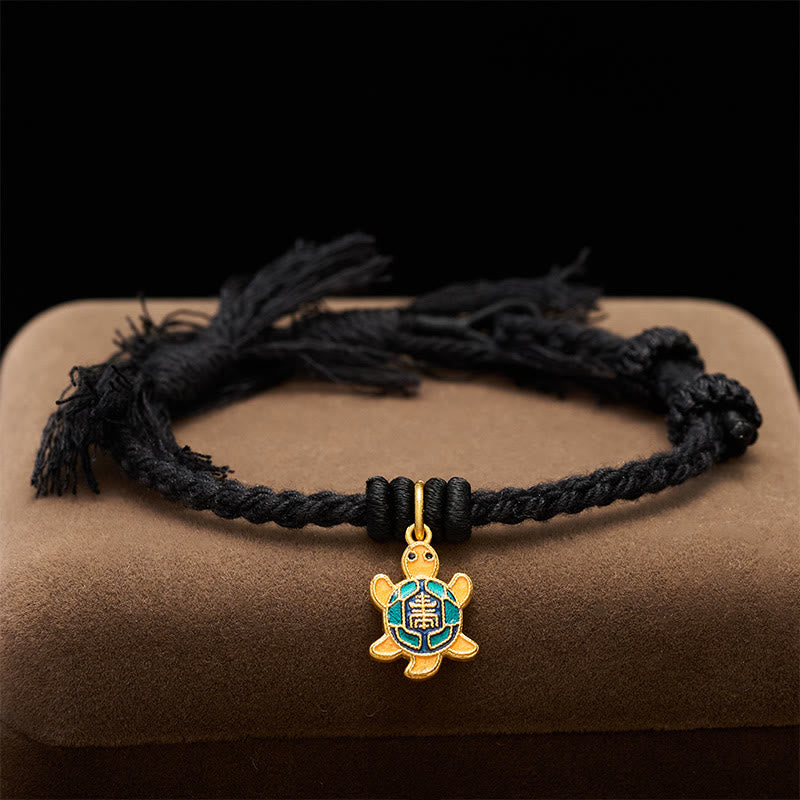 Buddha Stones Bracelet tibétain en cuivre plaqué or avec breloque tortue et cordon rouge - image 19