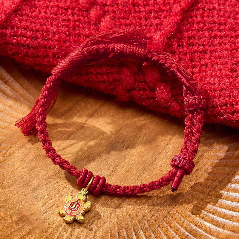 Buddha Stones Bracelet tibétain en cuivre plaqué or avec breloque tortue et cordon rouge - Rouge foncé (Tour de poignet : 14 à 17 cm) - image 13
