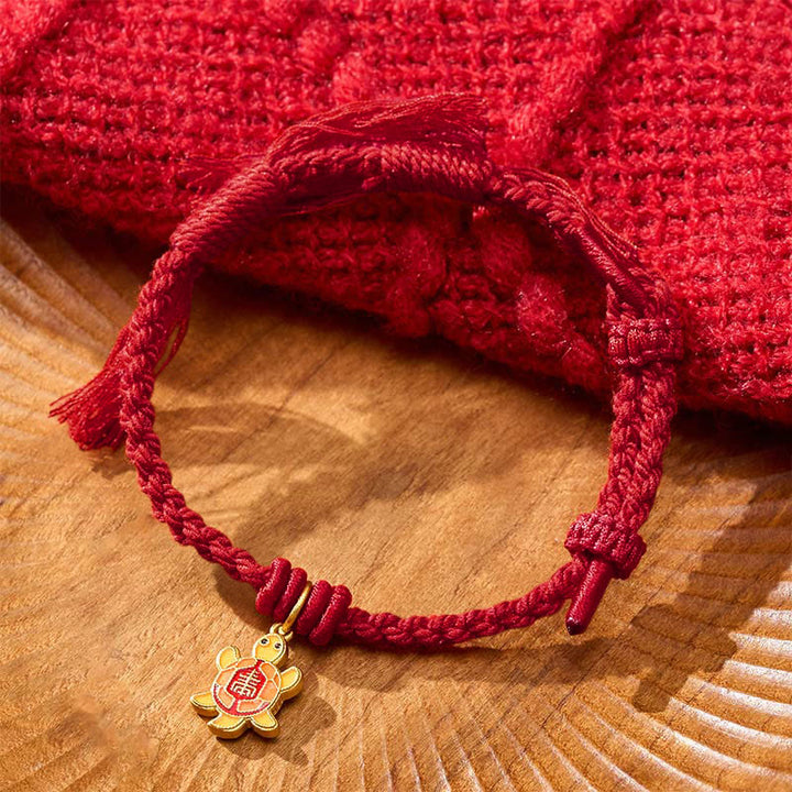 Buddha Stones Bracelet tibétain en cuivre plaqué or avec breloque tortue et cordon rouge - Rouge foncé (Tour de poignet : 14 à 17 cm) - image 13