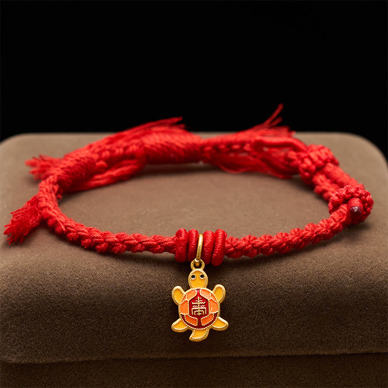 Buddha Stones Bracelet tibétain en cuivre plaqué or avec breloque tortue et cordon rouge - image 2