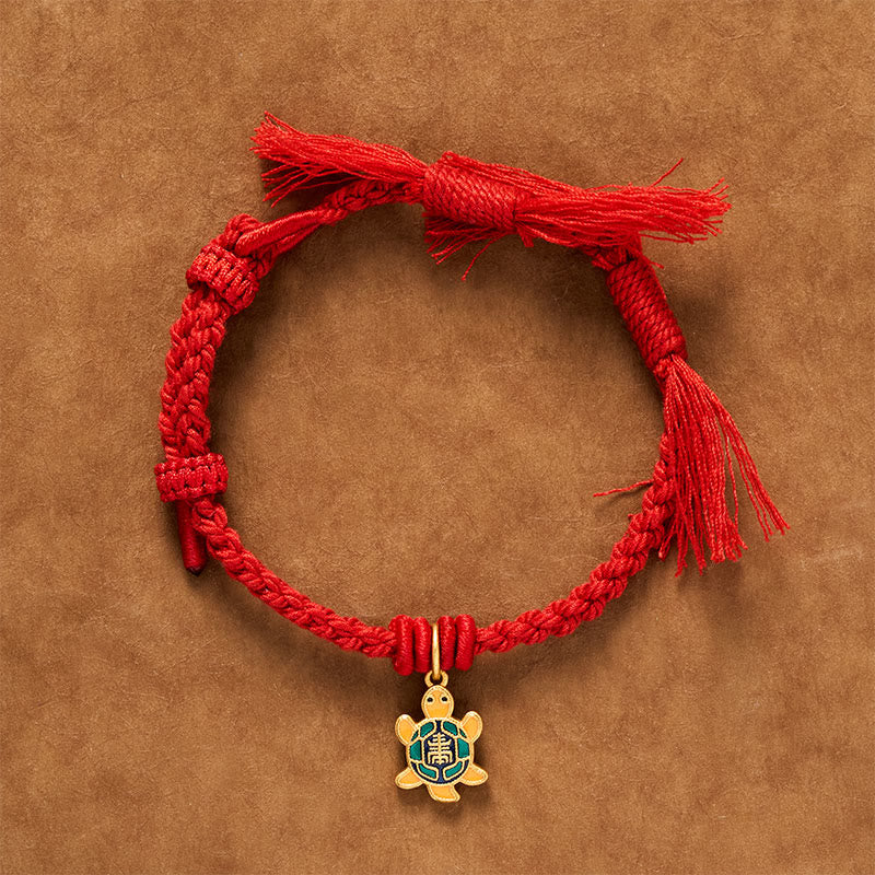 Buddha Stones Bracelet tibétain en cuivre plaqué or avec breloque tortue et cordon rouge - image 3