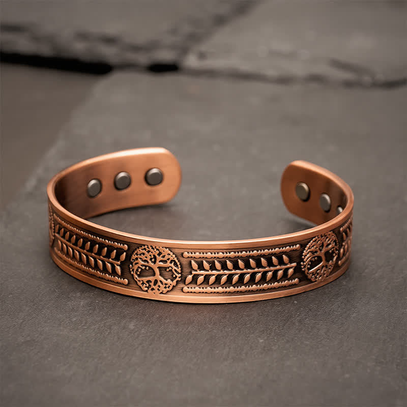 Buddha Stones Bracelet manchette gravé Arbre de Vie en cuivre rouge - Cuivre rouge (Diamètre intérieur : env. 58 mm) - image 0