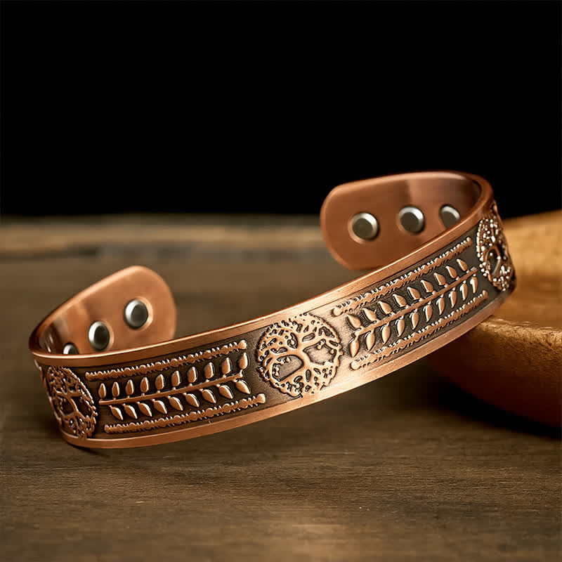 Buddha Stones Bracelet manchette gravé Arbre de Vie en cuivre rouge - image 1