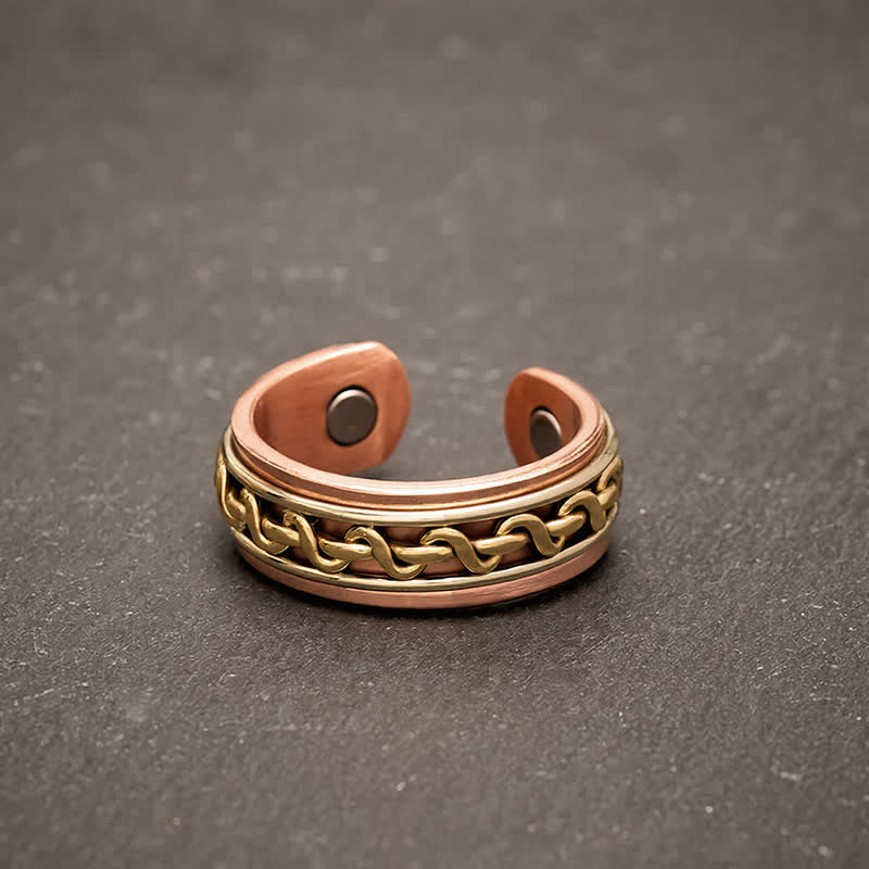 Buddha Stones Bracelet manchette de mise à la terre en cuivre rouge avec chaîne entrelacée - Bague (Diamètre intérieur : env. 19,7 mm / US 10) - image 8