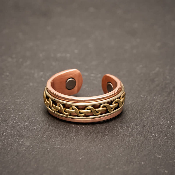 Buddha Stones Bracelet manchette de mise à la terre en cuivre rouge avec chaîne entrelacée - Bague (Diamètre intérieur : env. 19,7 mm / US 10) - image 8