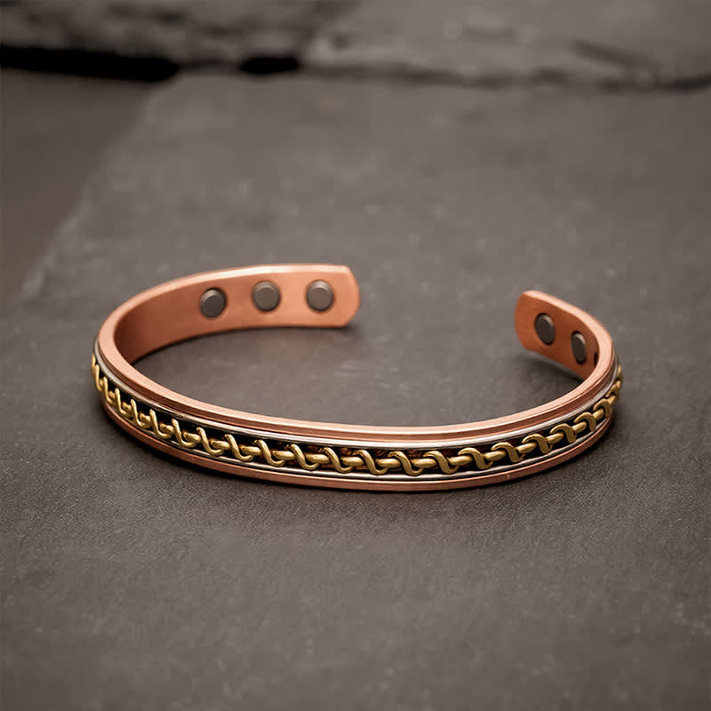 Buddha Stones Bracelet manchette de mise à la terre en cuivre rouge avec chaîne entrelacée - Bracelet manchette (Diamètre intérieur : env. 50 mm) - image 1