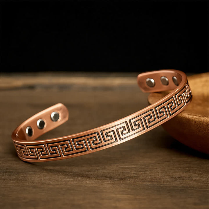 Buddha Stones Bracelet manchette en cuivre rouge à motif grec pour la mise à la terre - image 1