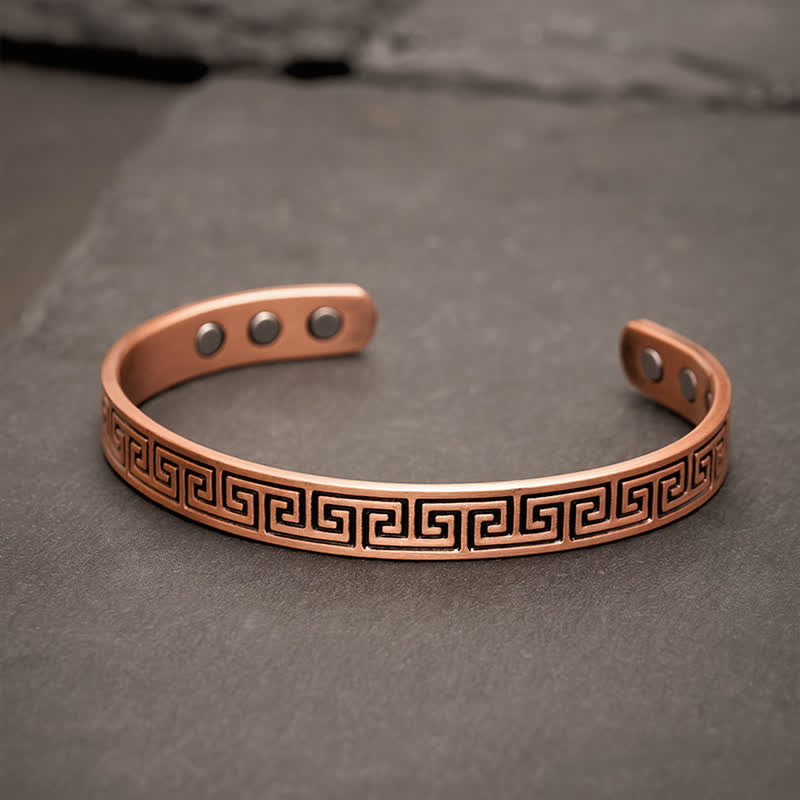 Buddha Stones Bracelet manchette en cuivre rouge à motif grec pour la mise à la terre - Cuivre rouge (Diamètre intérieur : env. 55,7-57,3 mm) - image 0