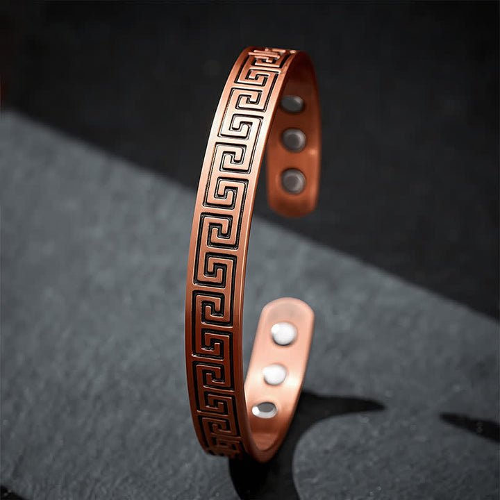 Buddha Stones Bracelet manchette en cuivre rouge à motif grec pour la mise à la terre - image 3
