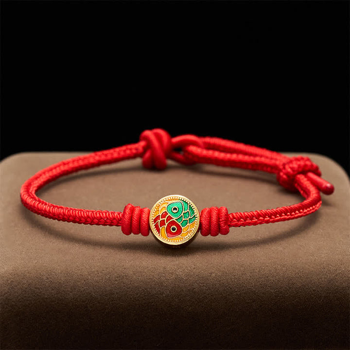 Buddha Stones Bracelet porte-bonheur à double carpe koï en fil rouge - Rouge - 6,7–7,5 po/17–19 cm - image 0
