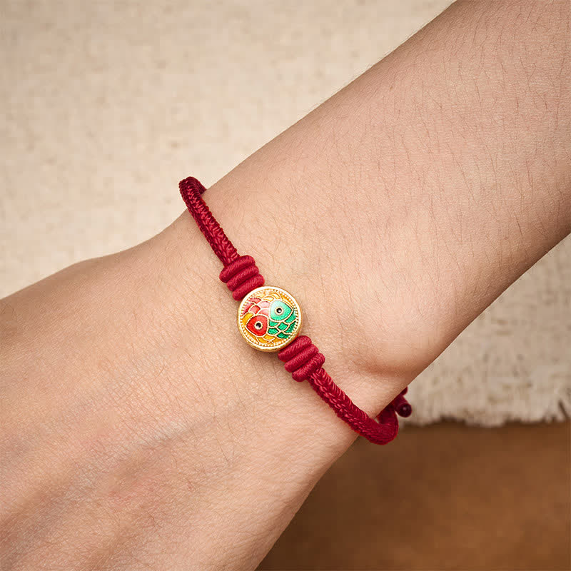 Buddha Stones Bracelet porte-bonheur à double carpe koï en fil rouge - image 12