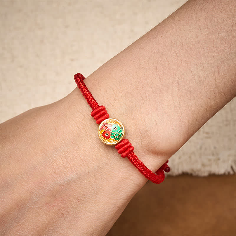 Buddha Stones Bracelet porte-bonheur à double carpe koï en fil rouge - image 4