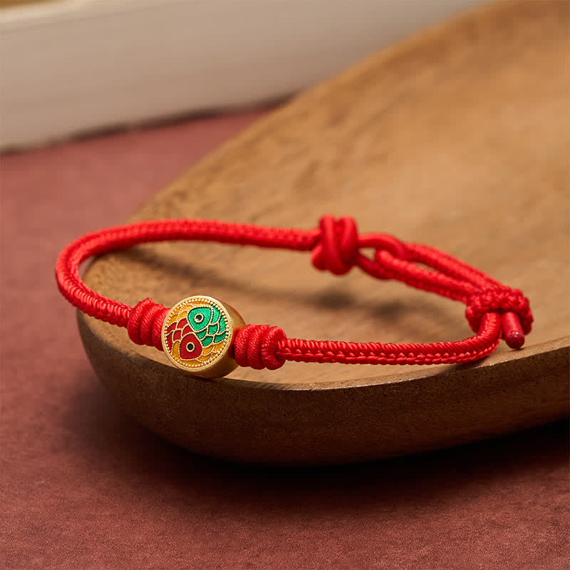 Buddha Stones Bracelet porte-bonheur à double carpe koï en fil rouge - image 1