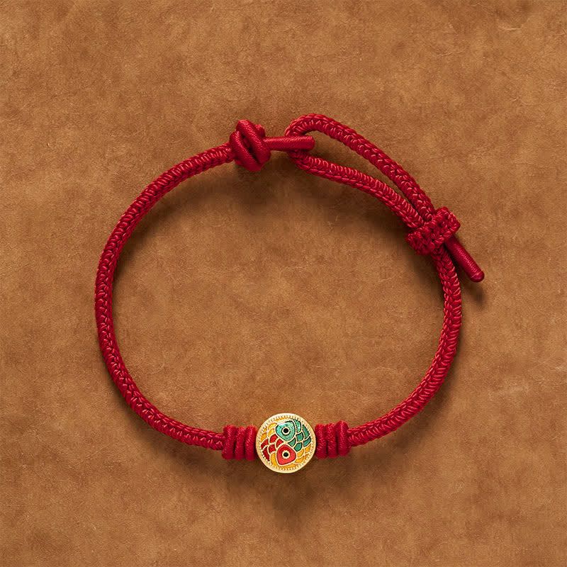 Buddha Stones Bracelet porte-bonheur à double carpe koï en fil rouge - Rouge foncé - 6,7–7,5 po/17–19 cm - image 10