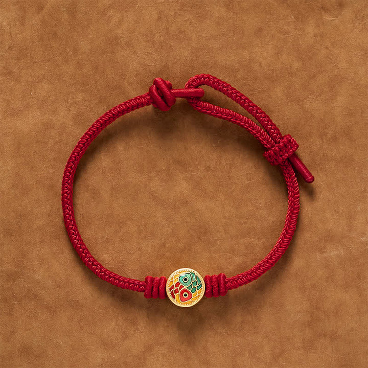 Buddha Stones Bracelet porte-bonheur à double carpe koï en fil rouge - Rouge foncé - 6,7–7,5 po/17–19 cm - image 10