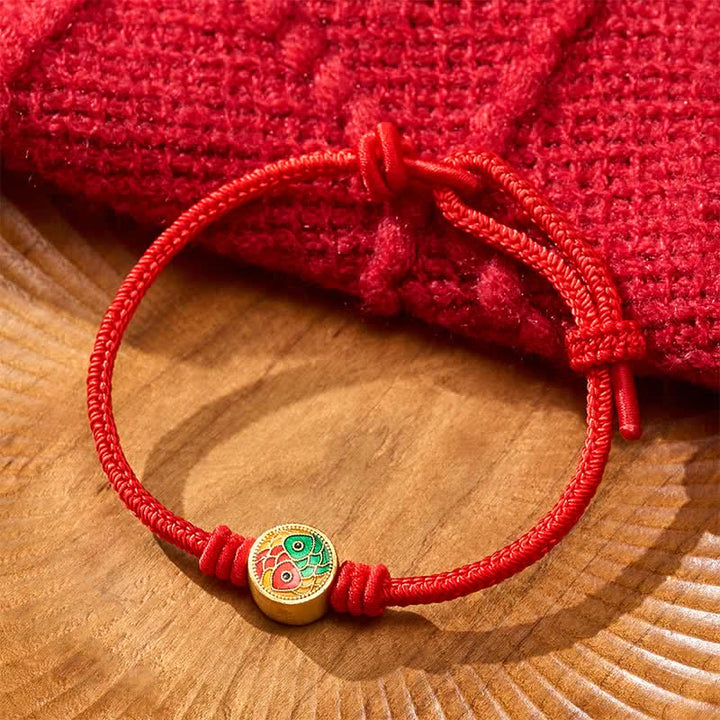 Buddha Stones Bracelet porte-bonheur à double carpe koï en fil rouge - image 3