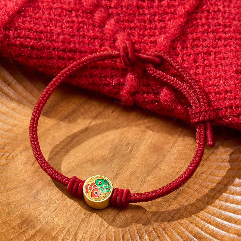 Buddha Stones Bracelet porte-bonheur à double carpe koï en fil rouge - image 11
