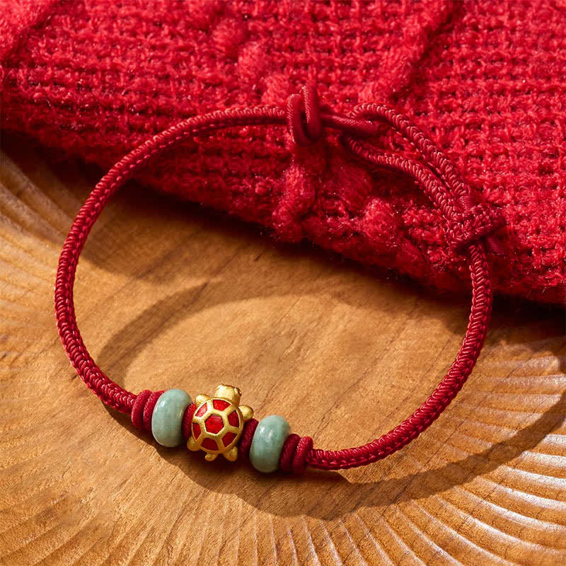 Buddha Stones Bracelet de prospérité en cuivre et fil rouge, tissé à la main, avec une tortue - Rouge foncé - 6,7–7,5 po/17–19 cm - image 1