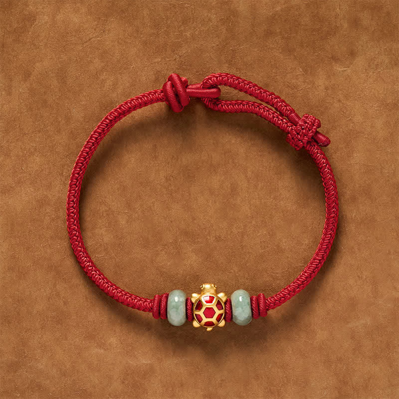 Buddha Stones Bracelet de prospérité en cuivre et fil rouge, tissé à la main, avec une tortue - image 0