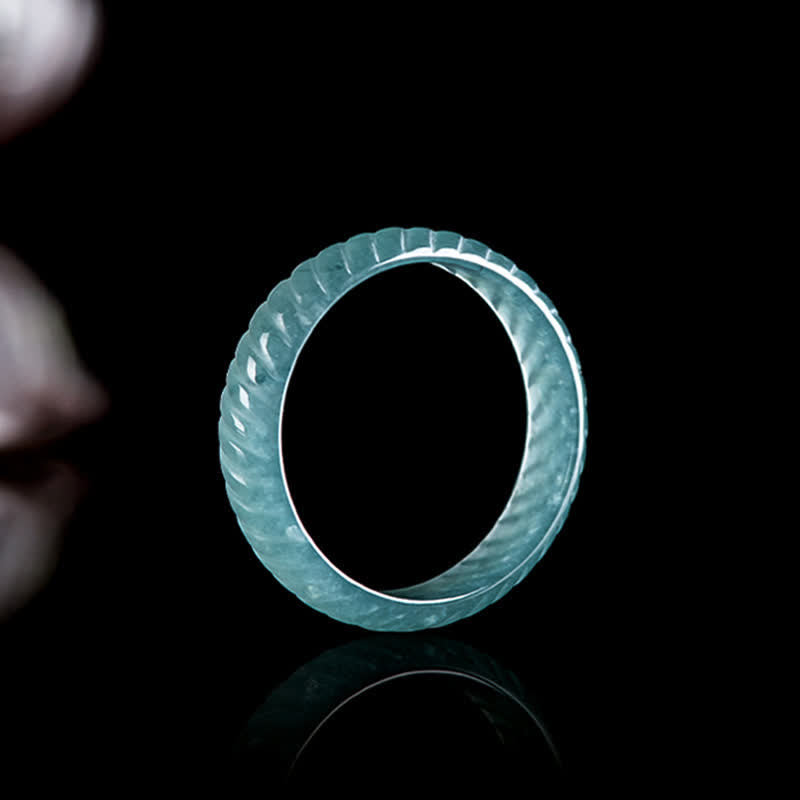 Buddha Stones Bague de pouvoir en écailles de dragon de jade translucide - Bague en écailles de dragon de jade bleu - US11 (21 mm) - image 0