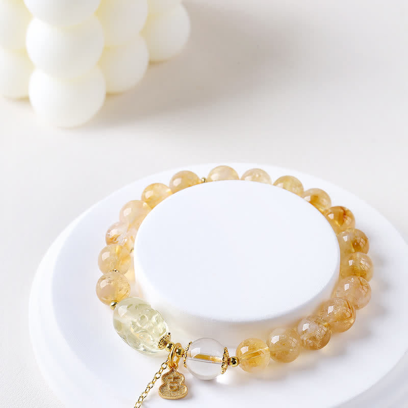 Buddha Stones Bracelet pendentif en forme de gourde Pi Xiu en citrine, inspiré de la Chine, symbole de chance et d'abondance - image 1