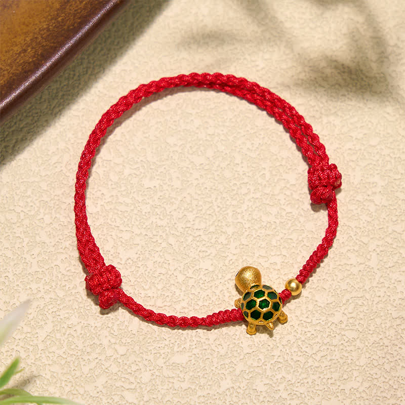 Buddha Stones Bracelet tressé en corde rouge porte-bonheur tortue fait main - image 1