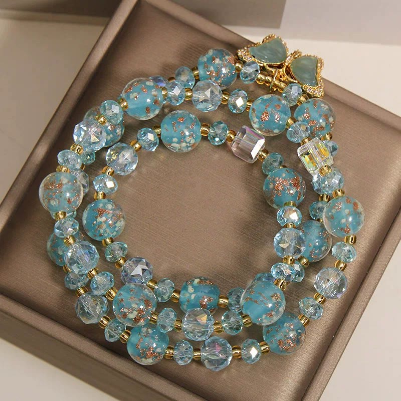 Buddha Stones Bracelet triple tour en perles de verre Liuli bleues avec papillon et transformation - image 2
