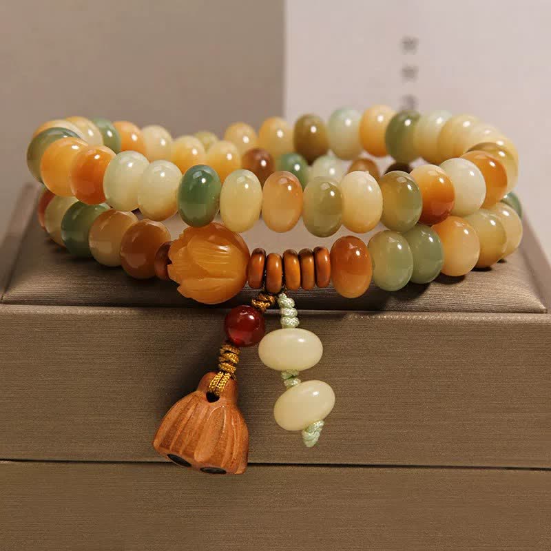 Buddha Stones Bracelet double tour de lotus purificateur à graine de Bodhi blanche - Double tour de poignet (Tour de poignet : 14 à 15 cm) - image 0