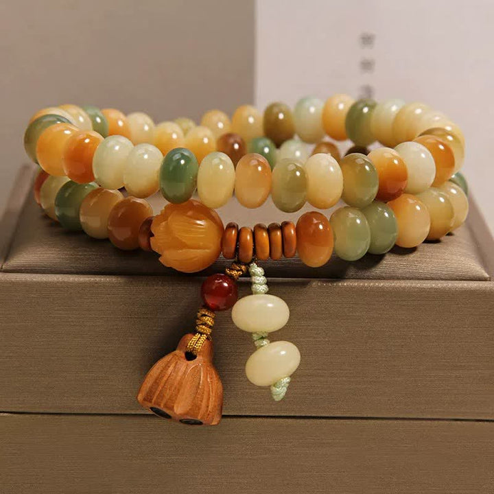 Buddha Stones Bracelet double tour de lotus purificateur à graine de Bodhi blanche - Double tour de poignet (Tour de poignet : 14 à 15 cm) - image 0