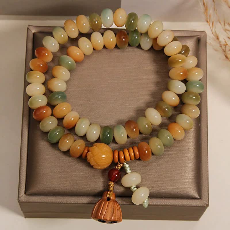 Buddha Stones Bracelet double tour de lotus purificateur à graine de Bodhi blanche - image 1