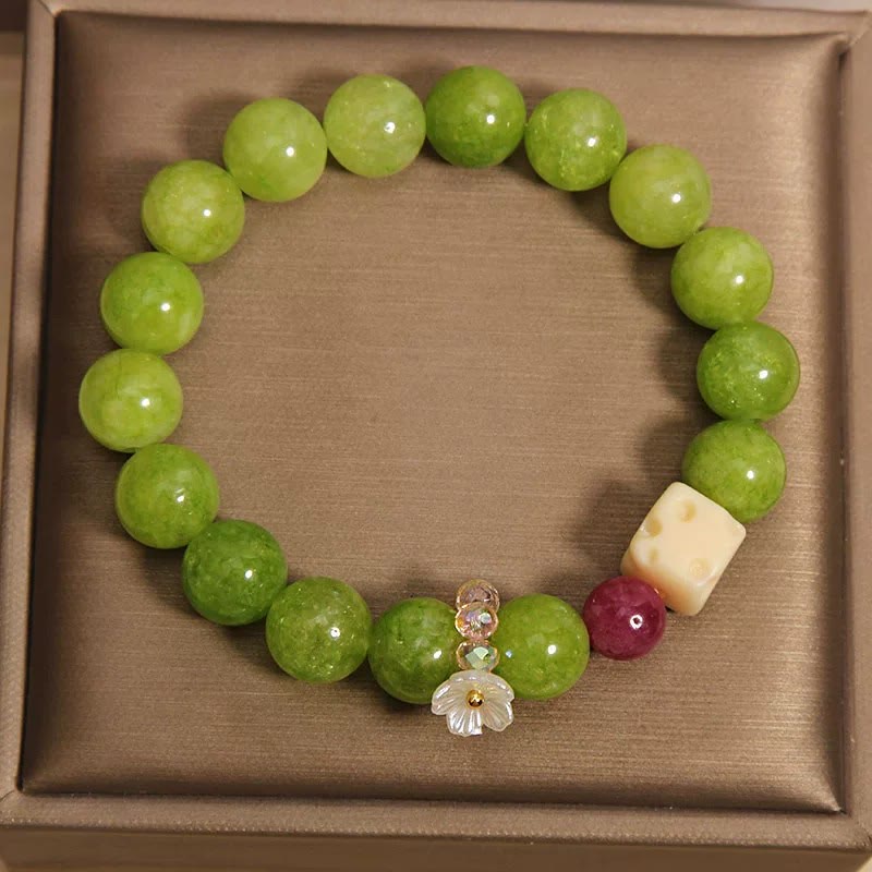 Buddha Stones Bracelet de perles de guérison avec breloque fleur de péridot - image 2