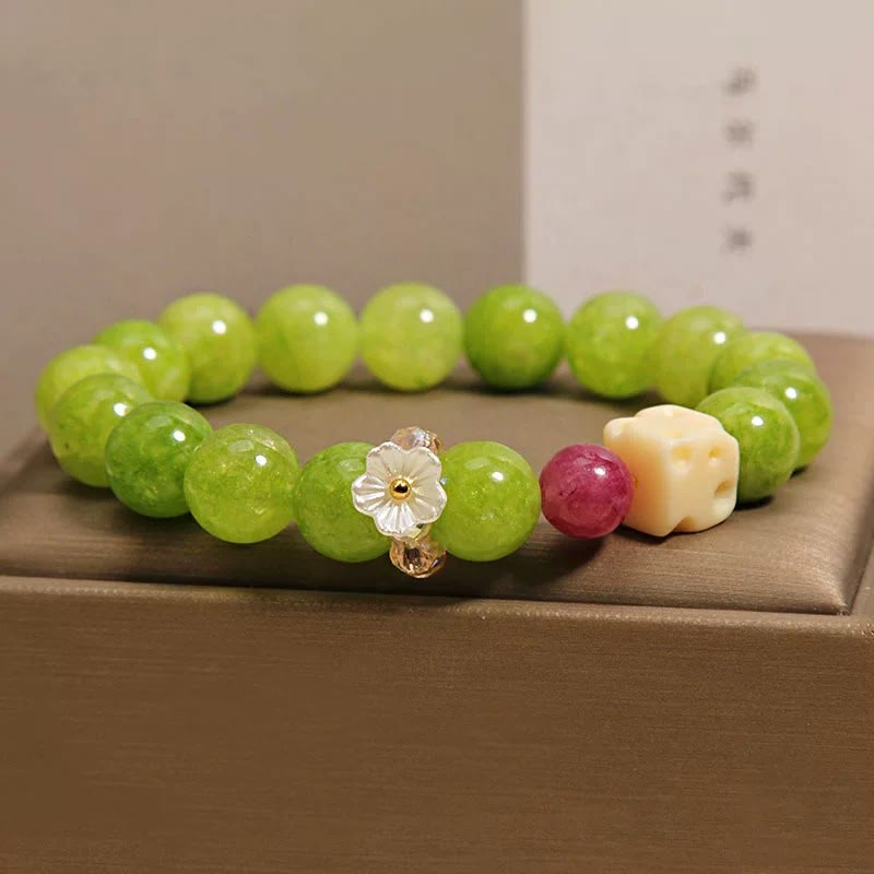Buddha Stones Bracelet de perles de guérison avec breloque fleur de péridot - image 8