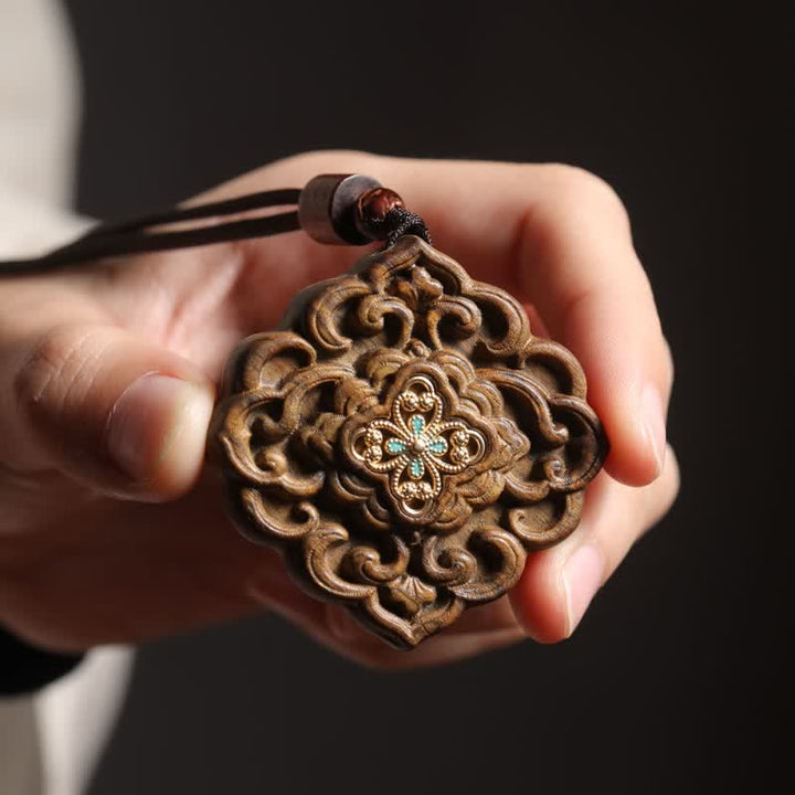 Buddha Stones Collier Harmonie Florale en Bois de Sappan sculpté de la dynastie Tang - Motifs floraux de la dynastie Tang (Harmonie ♥ Prospérité) - image 0