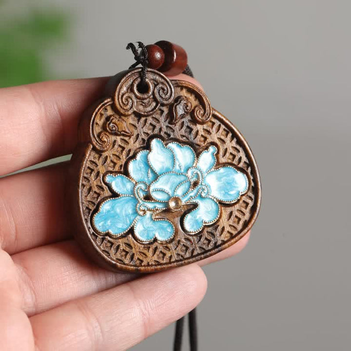 Buddha Stones Collier en bois de sappan, lotus purity, émail incrusté de corde tressée - Lotus (Éveil ♥ Nouveaux Départs) - image 0