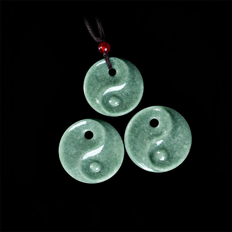 Buddha Stones Collier en cordon tressé Yin Yang et jade vert - image 4